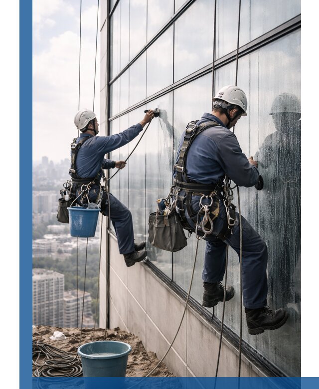 Профессиональная мойка фасадных окон альпинистами в Курчатове