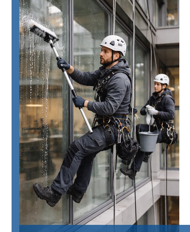 Профессиональная мойка витражей промышленными альпинистами в Курчатове