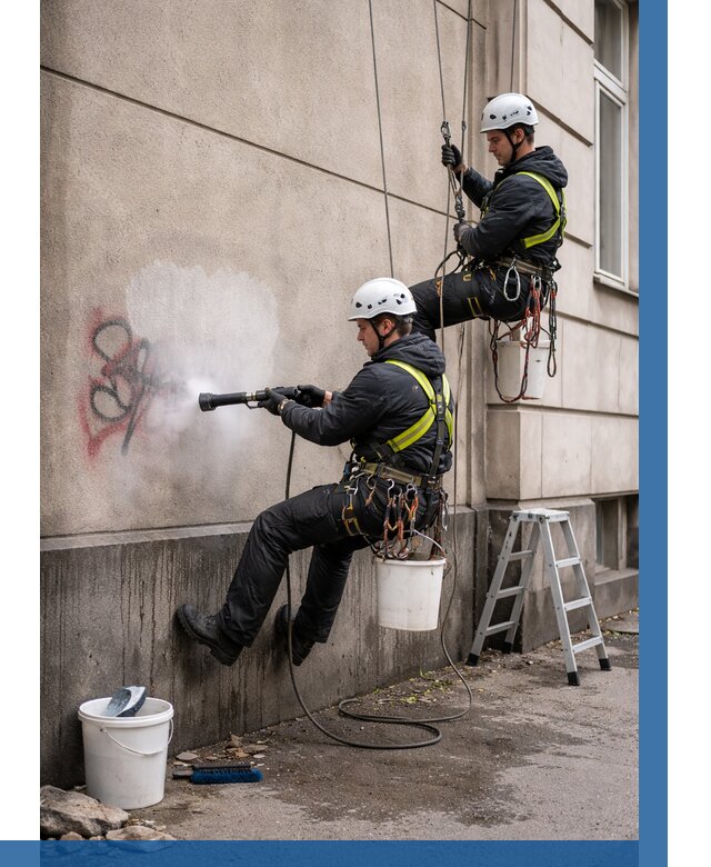 Удаление граффити с фасада в Курчатове от 4585 р. | ВЫСОТНИК-Крч