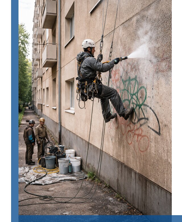 Удаление граффити с фасада в Курчатове без следов и повреждений