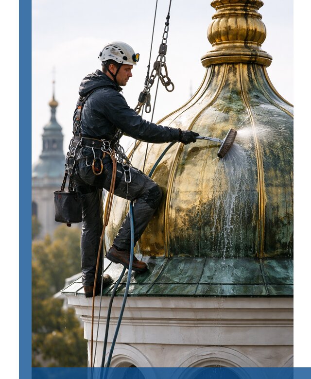 Профессиональная мойка куполов и шпилей высотными альпинистами в Курчатове