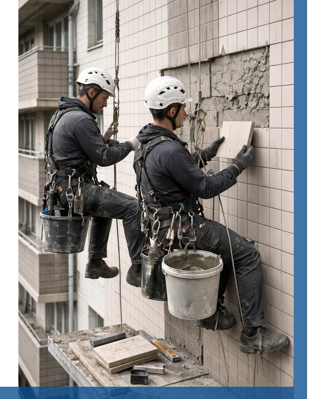 Ремонт облицовки фасада плиткой в Курчатове от 1834 р. | ВЫСОТНИК-Крч