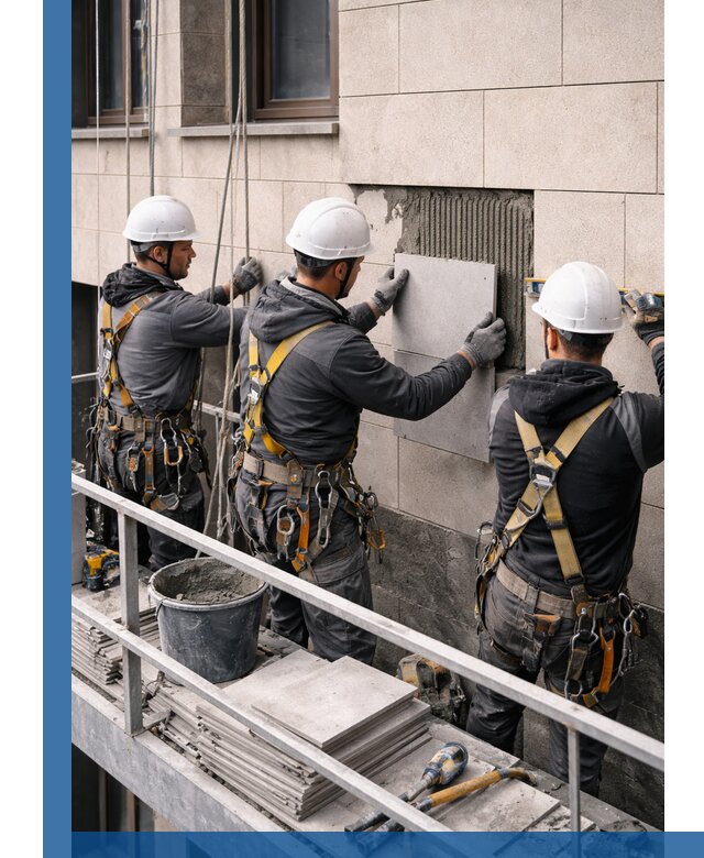 Ремонт облицовки фасада плиткой в Курчатове с гарантией