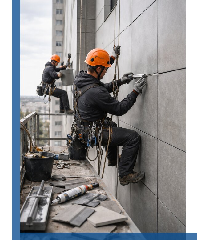 Профессиональный ремонт фасада из керамогранита в Курчатове