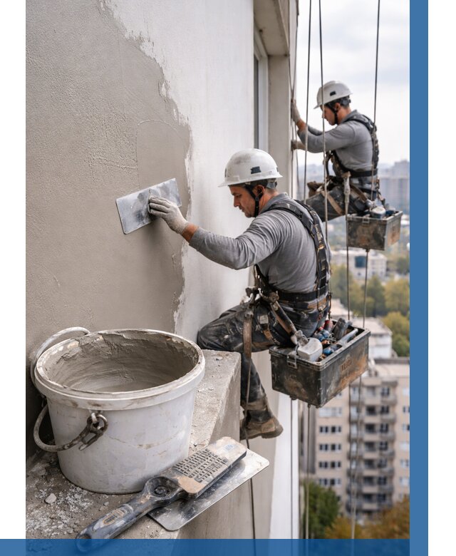 Шпаклевка фасада на высоте в Курчатове от 713 р. | ВЫСОТНИК-Крч