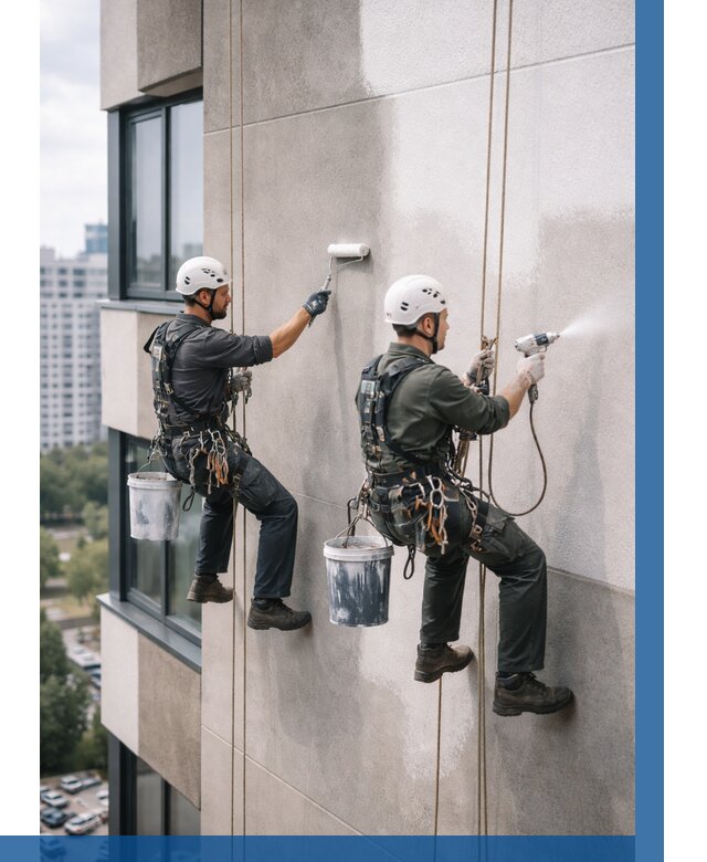 Покраска фасада альпинистами в Курчатове от 306 р. | ВЫСОТНИК-Крч