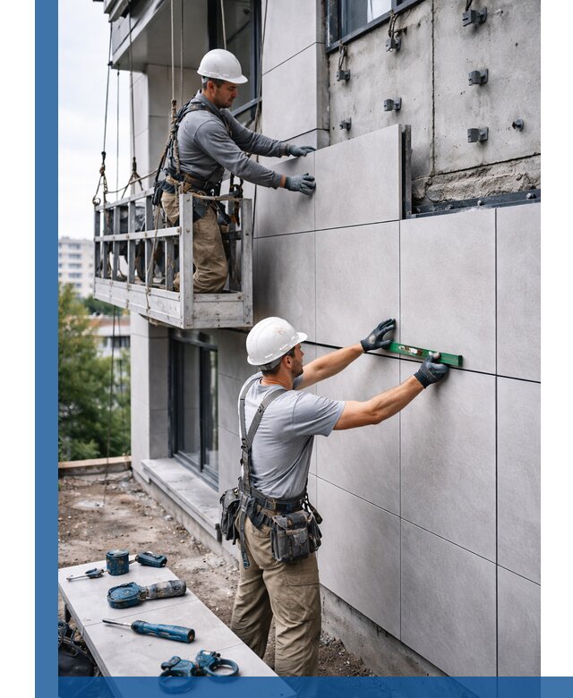 Монтаж керамогранита на фасад в Курчатове под ключ с гарантией качества