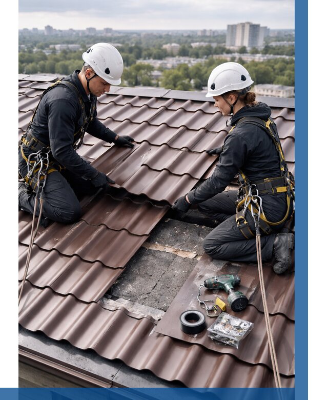 Ремонт металлочерепицы на крыше в Курчатове от 917 р. | ВЫСОТНИК-Крч