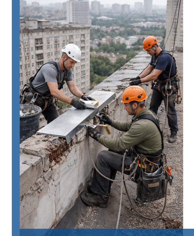 Ремонт парапета на кровле в Курчатове, высотные работы с гарантией