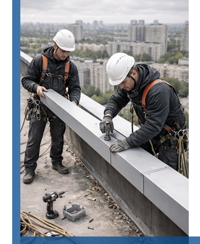 Монтаж парапетных крышек и ограждений кровли в Курчатове