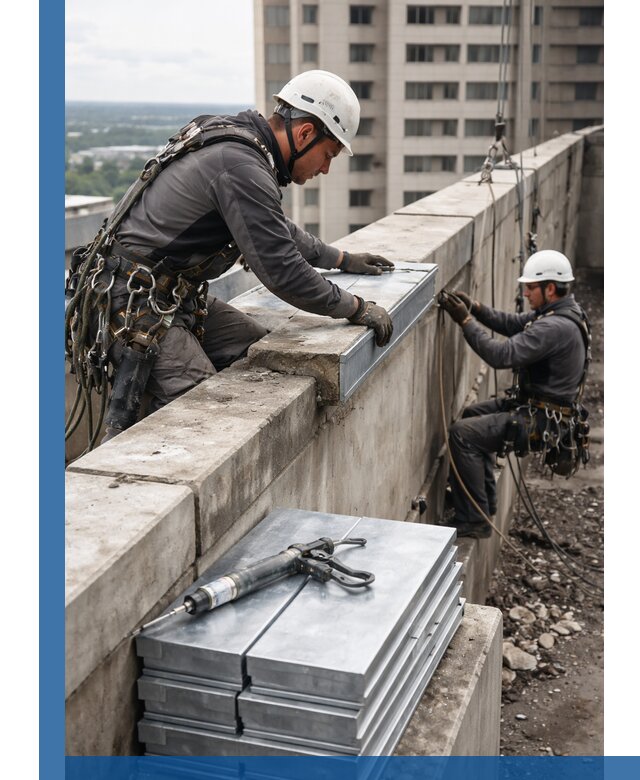 Замена парапетных крышек и установка новых в Курчатове