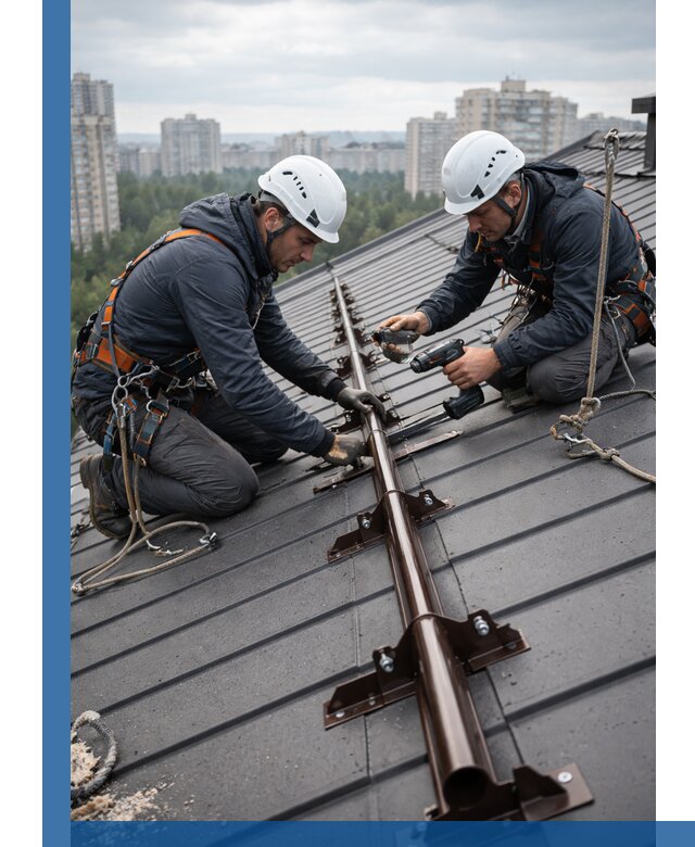 Монтаж снегозадержателей на кровле зданий в Курчатове под ключ