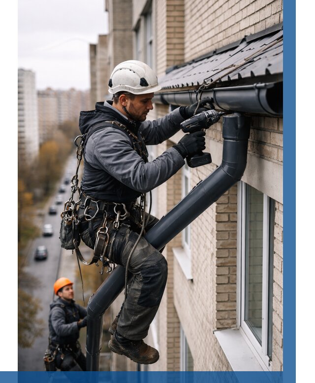 Монтаж водосточной системы на здании в Курчатове от 5094 р. | ВЫСОТНИК-Крч