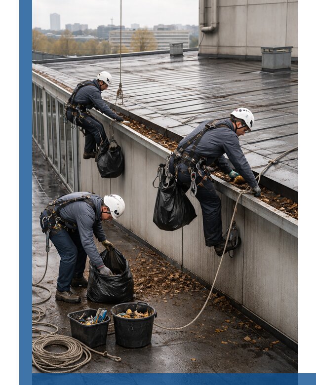 Очистка кровли по периметру в Курчатове силами промышленных альпинистов