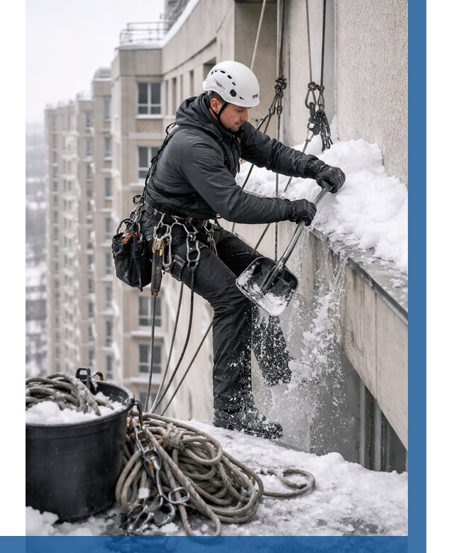 Очистка карнизов от снега в Курчатове от 306 р. | ВЫСОТНИК-Крч