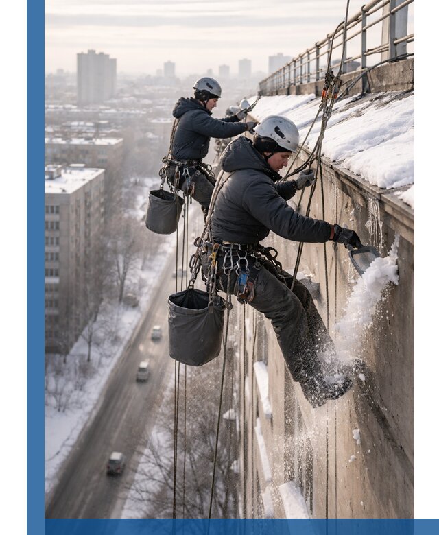Очистка карнизов от снега в Курчатове профессионально и безопасно