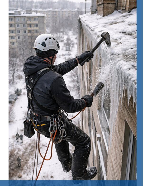 Сбивание сосулек с крыши в Курчатове по цене от 4585 р. | ВЫСОТНИК-Крч