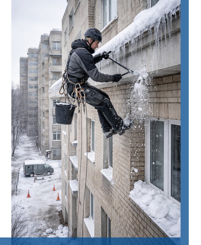 Удаление наледи с карнизов в Курчатове от 357 р. | ВЫСОТНИК-Крч