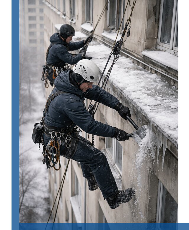 Удаление наледи и сосулек с карнизов в Курчатове профессионально
