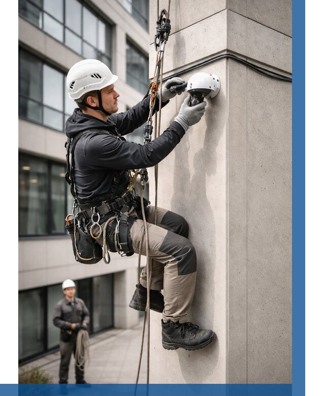 Монтаж камер видеонаблюдения на фасаде в Курчатове от 8660 р.-ВЫСОТНИК-Крч