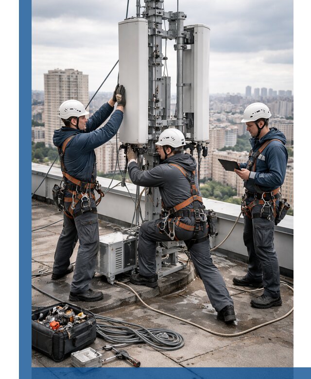 Монтаж антенн связи на крыше в Курчатове с вводом в эксплуатацию