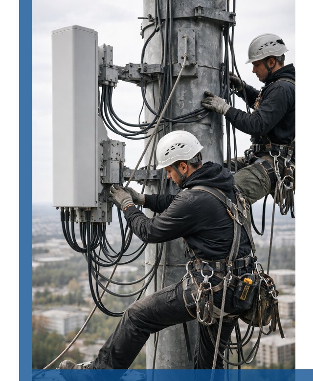 Монтаж оборудования связи на мачте в Курчатове с пусконаладкой