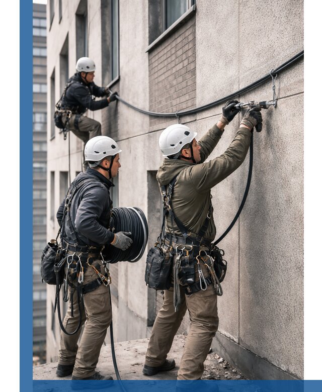 Прокладка кабеля по фасаду в Курчатове, профессиональный монтаж