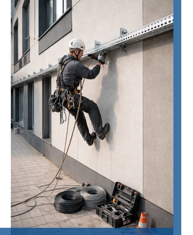 Монтаж кабельных лотков на фасаде в Курчатове от 1223 р. | ВЫСОТНИК-Крч