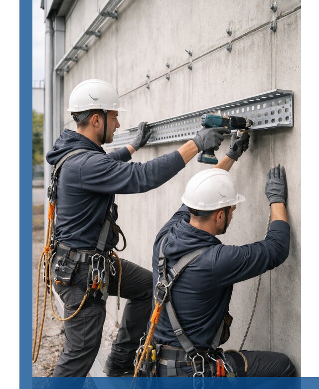 Монтаж кабельных лотков на фасаде зданий в Курчатове с гарантией