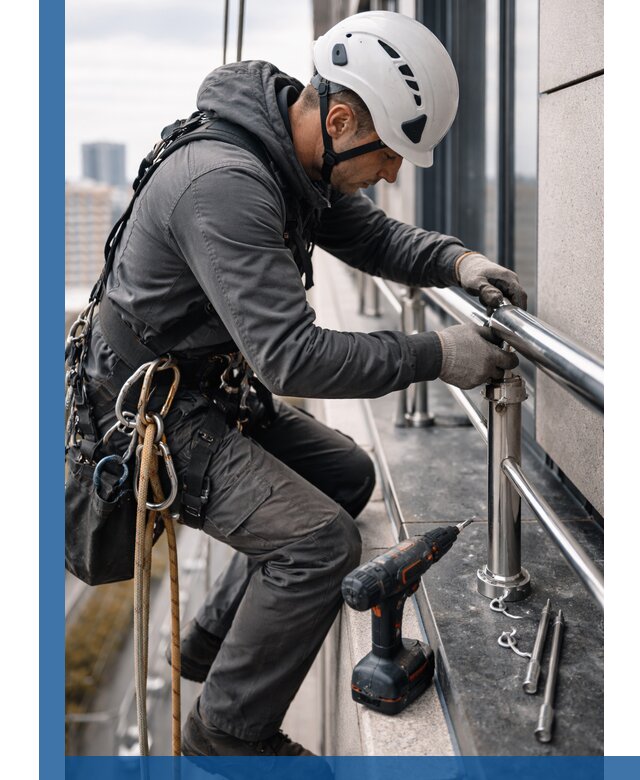 Монтаж ограждений на высоте в Курчатове для зданий и конструкций