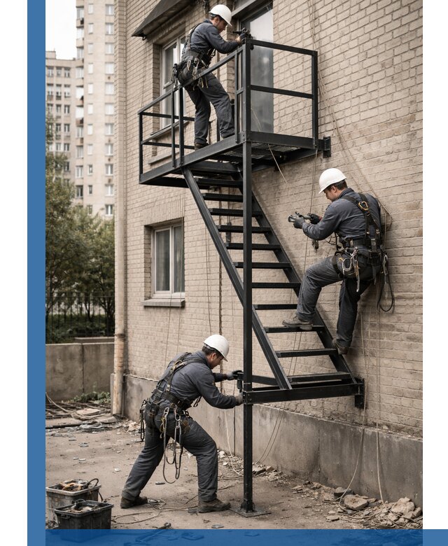 Монтаж пожарной лестницы в Курчатове, установка и крепление