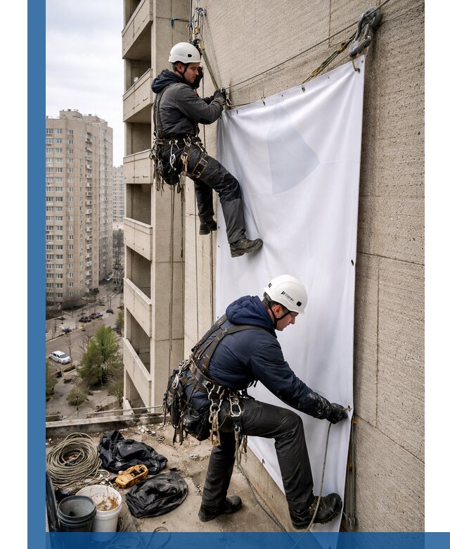 Профессиональный монтаж баннеров на фасаде в Курчатове