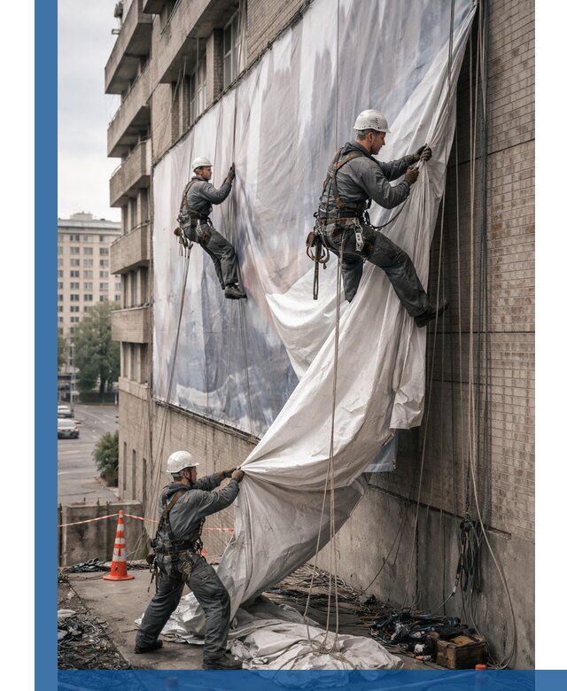 Демонтаж баннеров с фасада в Курчатове оперативно и безопасно