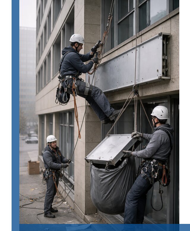 Демонтаж рекламной вывески с высотными работами в Курчатове