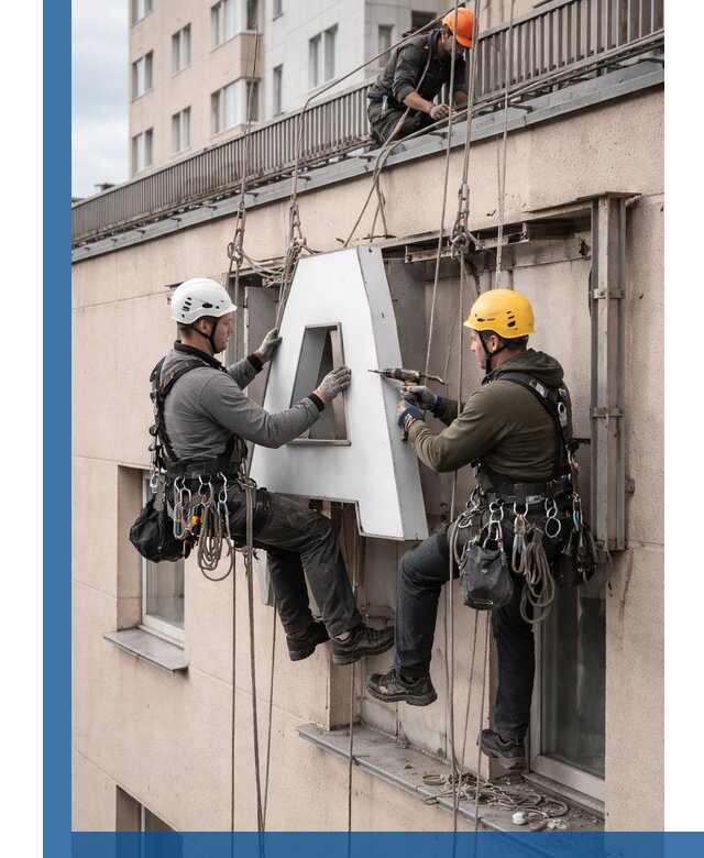 Ремонт и восстановление наружных вывесок на высоте в Курчатове