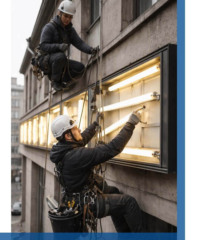 Замена ламп в вывеске в Курчатове под ключ от 3566 р. | ВЫСОТНИК-Крч