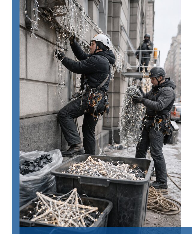 Демонтаж новогоднего оформления и гирлянд в Курчатове