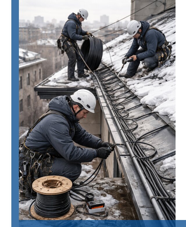 Монтаж греющего кабеля на кровле в Курчатове под ключ