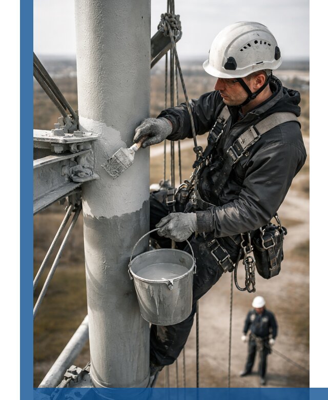 Покраска мачт связи в Курчатове промышленными альпинистами