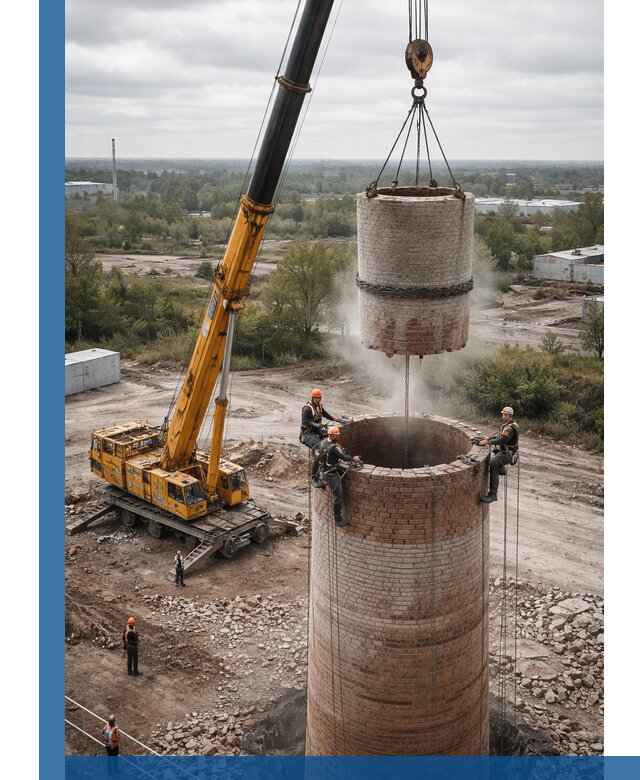 Демонтаж дымовой трубы в Курчатове с гарантиями безопасности