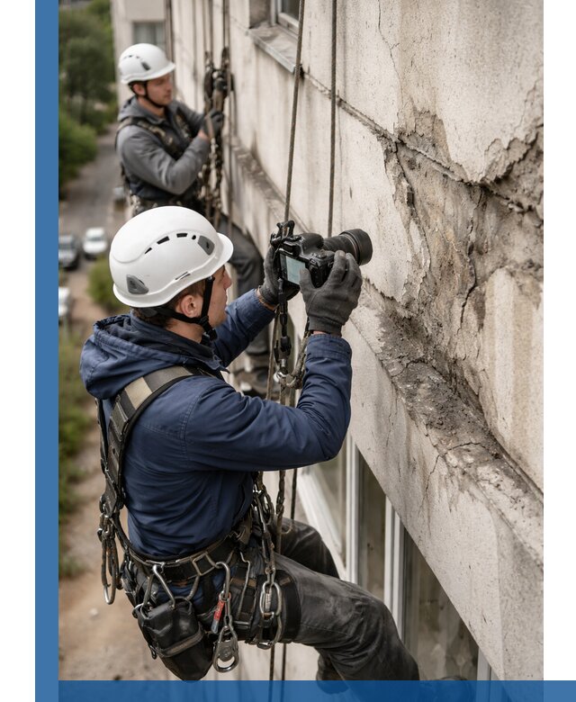 Фотофиксация дефектов фасада с высотной съемкой в Курчатове
