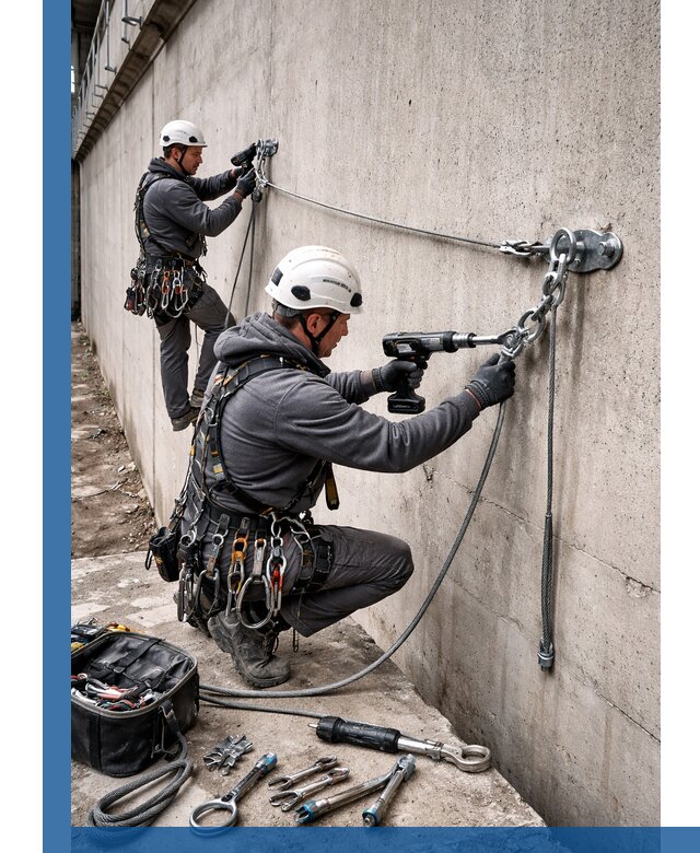 Монтаж анкерных линий высотной безопасности в Курчатове