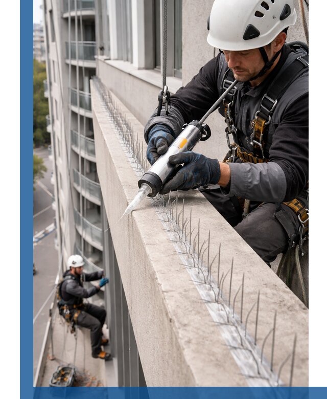 Установка шипов от птиц на фасадах и кровлях в Курчатове